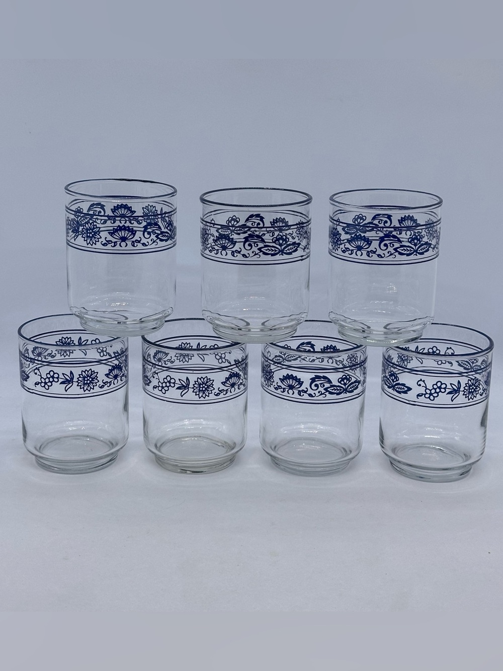 VTG 1970's Lot of 7 Libbey Corelle Old Towne Blue Onion 6oz Juice Glasses